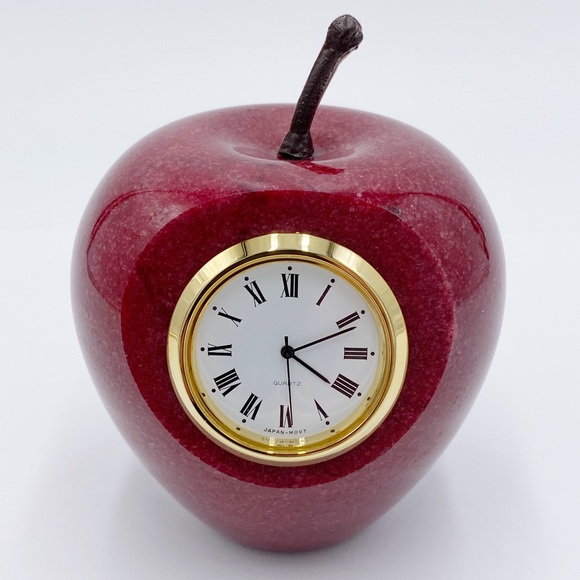 Vintage Marble Red Apple Clock Paperweight Japan Movement Quartz Clock - Picture 9 of 9
